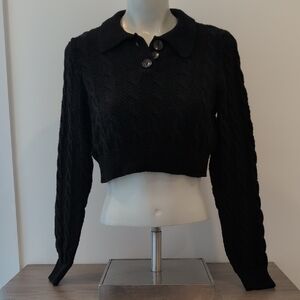Black Cropped Cable Knit Sweater - Only XS